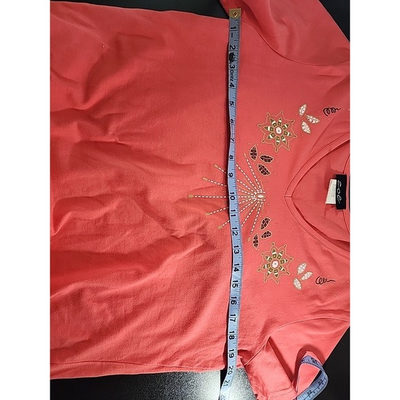 Zoe Women Shirt Top V Neck Short Sleeve Coral Pink Size Lg - Picture 6 of 7